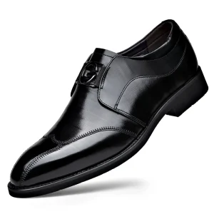 Cow Skin 38 48 EVA Rubber Black Genuine Men’s Leather Pointed Toe Embroidered Light Weight Mesh Lining All Seasons Office Dress
