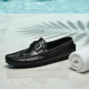 Crocodile Pattern Bean Shoes Large Men’s Leather Shoes British Casual Business Leather Shoes