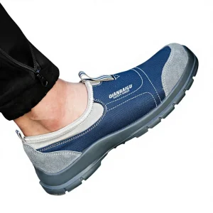 Cross Border Anti Static Men’s Safety Shoes Canvas Mesh Foot Push Puncture Resistant Summer Breathable Lightweight Durable Shoes
