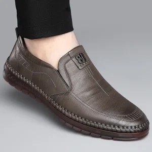 Cross border Microfiber Leather Shoes Men’s Spring New Business Casual Anti slip Slip on Beef Tendon Soft soled Solid Color