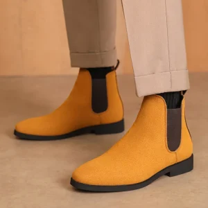 Custom 39-48 Mid-Calf Genuine Leather Rubber Cuban Heel Men’s Double Monk Strap Chelsea Boots