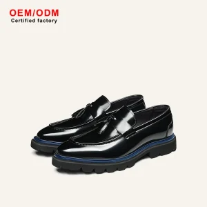 Custom Britain Design Fashion Men’s Genuine Leather Shoes Slip on Thick Sole Durable Wedding Formal Men Tassels Loafers Shoes