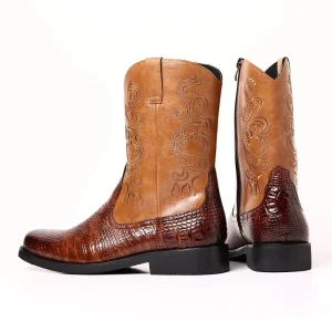 Custom Factory Men’s Workwear Retro Zipper Mid-Calf Boots British Style Embroidery Western Boots Shoes for Men