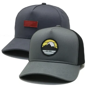Custom Leather Patch A-frame Cotton Fabric Men’s Baseball Hat 5 Panels Unisex Golf Sport Cap Woven Logo