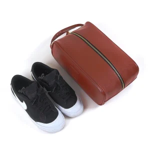 Custom Logo OEM Men’s Golf Sport Shoes Storage Organizer Boot Travel Waterproof Portable Luxury PU Leather Golf Shoe Bag