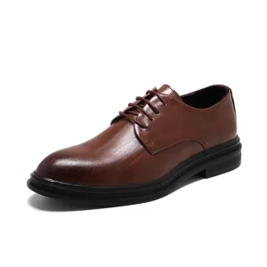 Custom Logo Trend Luxury Men’s Plain Toe Derby Dress Shoes Breathable Smooth Lightweight Non Slip Formal Business Oxford Shoes