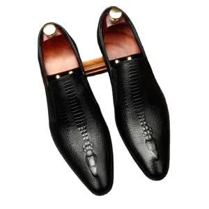 Custom Men’s GENUINE LEATHER Alligator Print Pointed Loafers Breathable Business Dress Shoes for Wedding Formal Occasions
