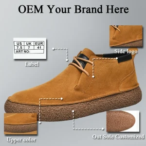 Custom Men’s Genuine Leather Ankle Boots Soft Low Top Breathable Rubber Soles Loafers Anti-slip Comfortable Shoes