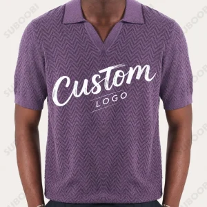 Custom OEM/ODM Jacquard logo Knitted Polo Cotton Short Sleeved Oversized Crochet Polo Shirt for Man