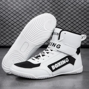 Custom Professional White Boxing Boots, Breathable Kids Wrestling Shoes, Rubber Outsole, Summer and Winter