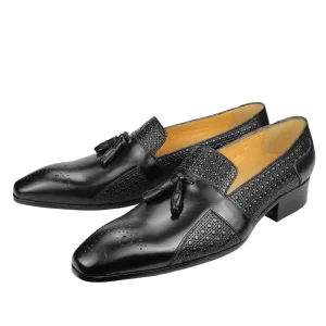 Customizable Genuine Leather Men’s Dress Shoes Comfortable Vintage One Step Flat Loafers Pointed Toe Slip On Casual Wedding Wear