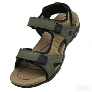 Customized Men’s Solid PU Upper Breathable Arch Support Massage Hook Loop Spring Running Flat Sandals & Shoes