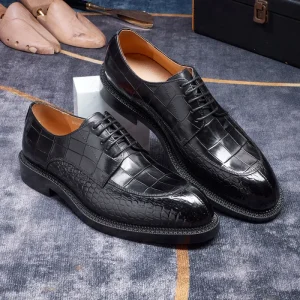 D2019 2C Genuine Leather Shoes for Men Lace up Handmade Pattern Formal Business Office Oxfords Dress Derby Shoes
