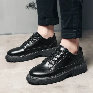 Derby Lace Up Solid Men’s Low Top PU Shoes Autumn Business Breathable Waterproof for Youth Casual Drop Shipping