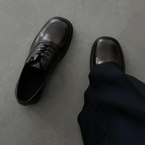 Derby Lace Up Square Toe Men’s Casual Leather Shoes Waterproof Height Increasing Thick Sole British Style Wedding