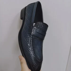 Designer Casual Men’s Genuine Leather Trendy Woven Texture Business Fashion Breathable Leather Shoes
