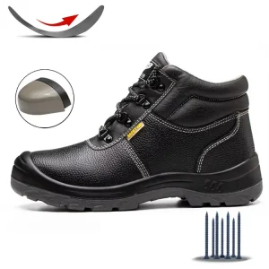 EN ISO 20345 S3 CE Genuine Leather Breathable Anti Slip Factory Summer Winter Mid Cut Industrial Men’s Protective