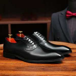 Elegant Antique Brown Oxford Lace-up Dress Shoes Men Genuine Leather Low Heel Classic British Vintage Cap Toe Design Formal