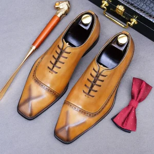 Elegant Derby Dress Shoes Men Handmade Brogue Design Genuine Cowhide Leather Light Soft Official Business Suit Shoes