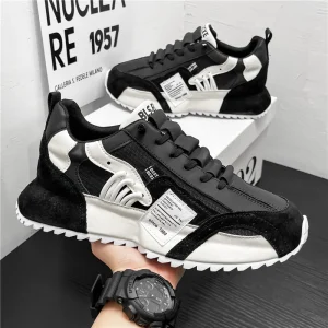 European Men’s Sporty Shoes Spring Summer New Breathable Toe Mixed Colors Sports Leisure Jogging Dad Shoes Mesh Upper PVC