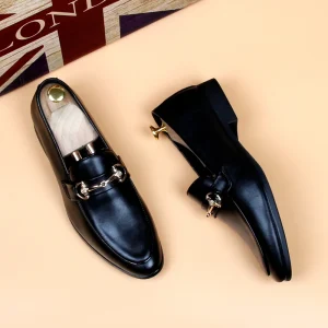 European Station Pointed Korean Style Leather Shoes for Men Leather Height Increasing One Foot Trendy Shoes