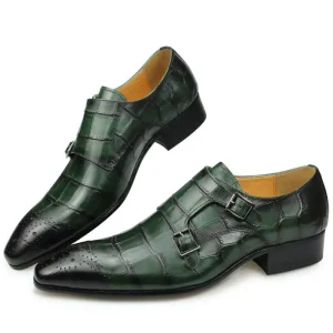 Exquisite Workmanship Men’s Dress Shoes New Style Genuine Cow Leather Green Custom Pointed Toe Breathable for Wedding Parties