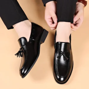 Factory Black Leather Walking Style Loafer Shoes for Men Daily Life Casual Dress Shoes