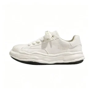 Factory Direct Men’s Wavy Dissolved Thick Sole Canvas Sneakers Shell Toe Lace up Low Top Casual Skate Shoes