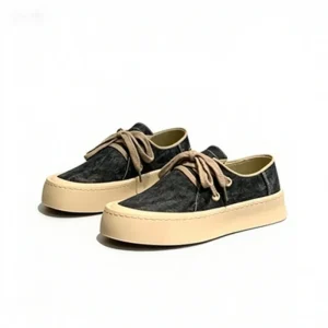 Factory Direct Retro Canvas Sneakers Chunky Platform Lace Up Flats Casual Daily Shoes