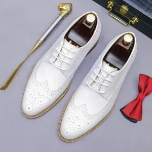 Factory high quality genuine leather white business engraved platform leather wedding office men’s small shoes