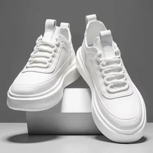 Fashion Trendy Men’s White Casual Shoes Breathable Anti Slip PU Upper High Quality Walking Shoes for Spring Autumn Winter