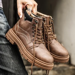Fashionable British Style Mens Boots Leather Splicing Color Blocking Versatile Light Workwear Outdoor Sports Hiking Boots
