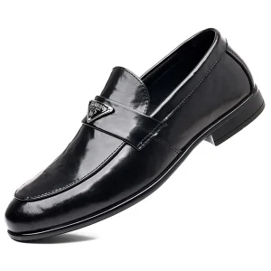 Formal Men’s Pointed Toe Slip-On Loafers Lightweight Leather Shoes 38-44 EVA Midsole Rubber Outsole Black