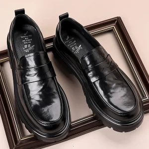 Formal Oxford Loafers Slip-On Lightweight 38-44 Two-layer Cowhide EVA Rubber Black British Leather Office Career Men’s Wedding