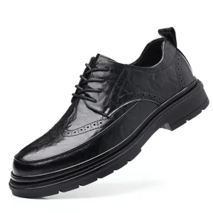 Formal Pointed Toe Two Layer Cowhide EVA Rubber Black Lace Up Loafers Lightweight Office Shoes for Men