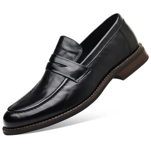 Genuine Leather Business Casual Shoes Vintage Style Loafers with Rubber Outsole One-piece Men’s Shoes