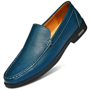 Genuine Leather Men’s Retro Shoes Office Formal Slip-on Moccasins for Wedding Parties Breathable Mesh Lazy Loafers Driver Shoes