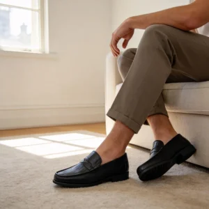 Genuine Leather Slip-on Formal Loafers With Embossed Texture Soft Insole for Office Wedding Commute Men’s Dress Shoes