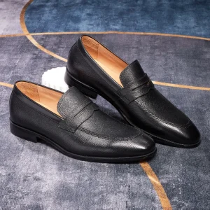 Genuine Leather Slip on Round Toe Shoes Men’s Office Wedding Formal Occasion Shoes