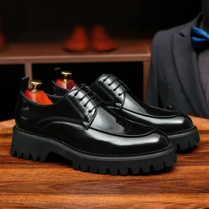 Glossy Casual Genuine Leather High Top Derby Shoes for Men British Business Formal with Thick Sole for Autumn Wedding