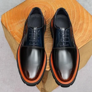Glossy Genuine Leather Men’s British High-End Studded Thick-Soled Business Formal Pointed Oxford High Top Wedding Shoes Rubber