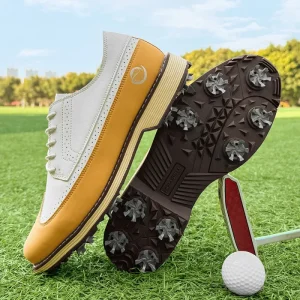 Golf Shoes Men Vintage Brogue Golf Shoes Spiked Waterproof Breathable Footwear