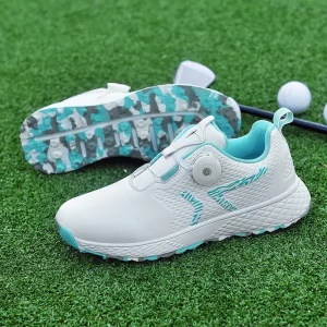 Golf Shoes Unisex Non Slip with Rotating Spikes Genuine Leather Mesh Upper Rubber Outsole Training Shoes