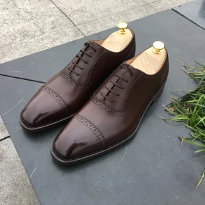 Goodyear Handcrafted Men’s Three section Engraved Business Formal Lace up Leather Shoes Breathable Comfort Lightweight Custom