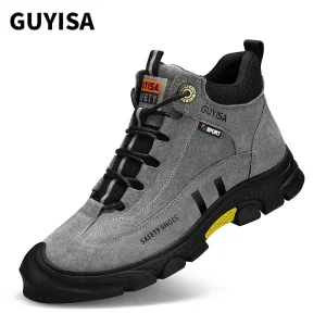 Grey High Cut Safety Boots Men’s Non slip Wear resistant Stab resistant Steel Toe Safety Work Boots