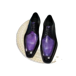 Handmade Goodyear Men’s Shoes in Black & Purple Lightweight Waterproof Flat Design for Autumn Season