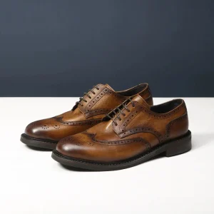 Handmade Lace up Spring Formal Leather Shoes Men Soft Sole Genuine Leather Derby Shoes Breathable Anti Slip Wedding Shoes Office