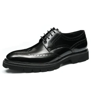 Handmade Men’s British Business Derby Shoes, Cowhide, Platform, Bright Face, Comfortable, Waterproof, Breathable, Spring Autumn