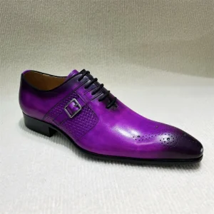 Handmade Men’s Oxford Leather Shoes With Pointed Toe Lace-Up Formal Business and Wedding Dress Shoes for Parties