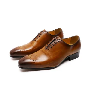 Handmade Men’s Oxford Leather Shoes With Pointed Toe Lace-Up Formal Business and Wedding Dress Shoes for Parties
